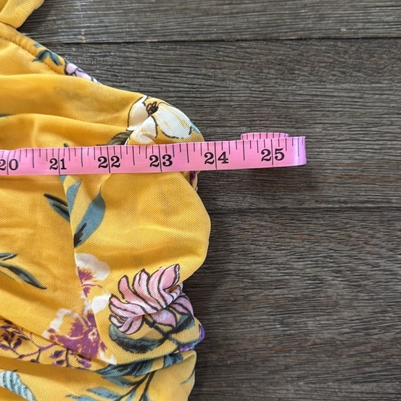 Torrid Stretch Mesh Square Neck Shirred Peplum Cherish Floral Mineral Yellow - Picture 11 of 13